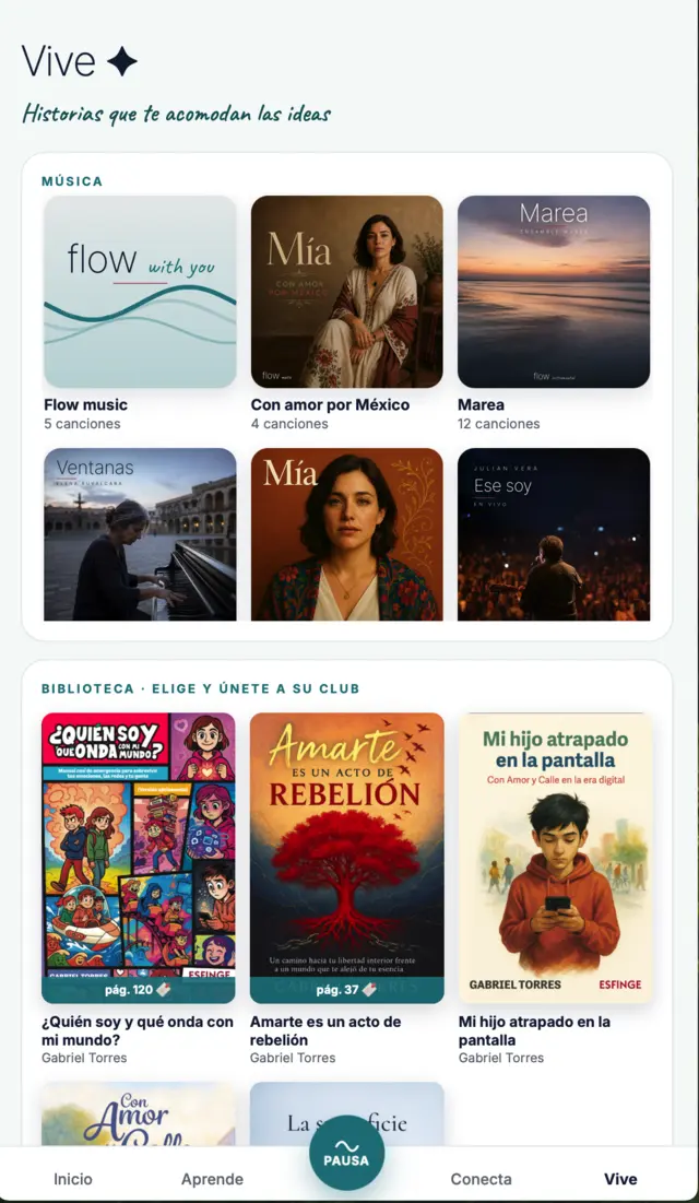 Vive: música original y biblioteca con club de lectura